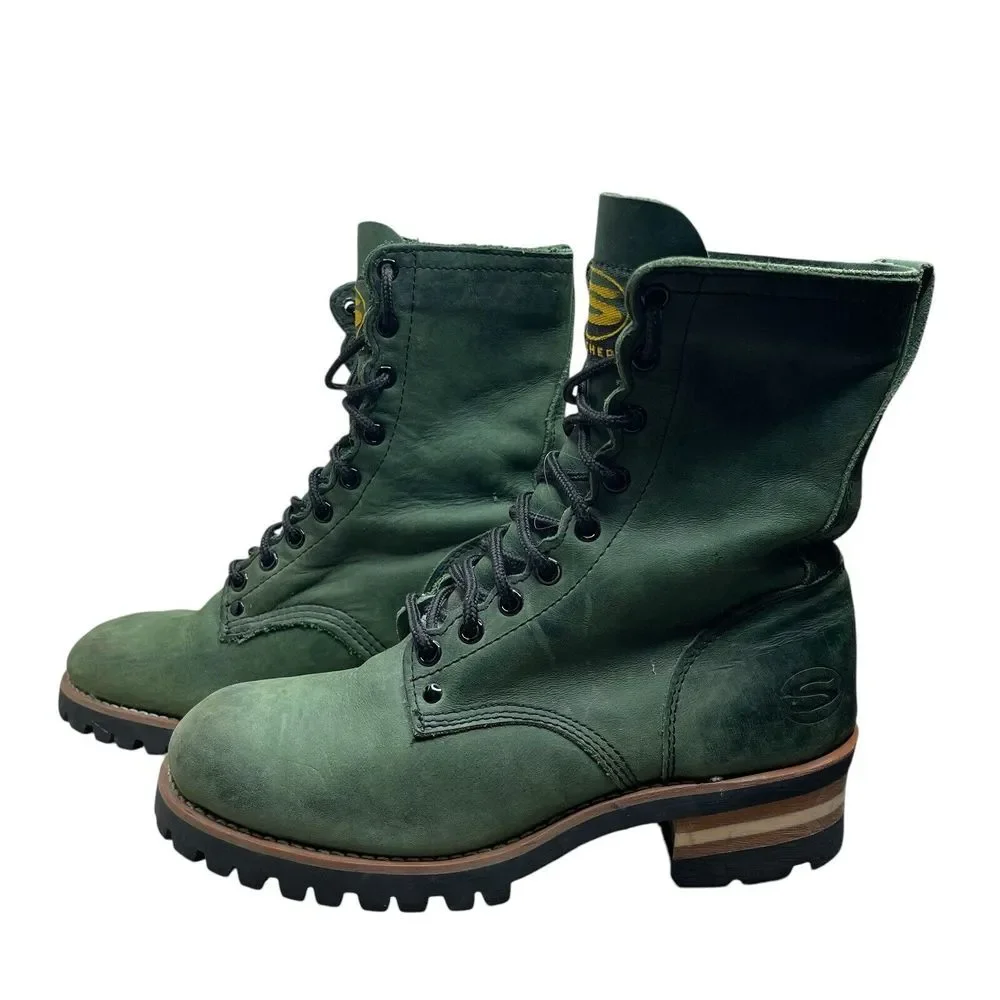 VTG Y2K Skechers Dark Green Suede Combat Boots Womens 8 Lace Up Grunge Rare Find - Picture 5 of 12